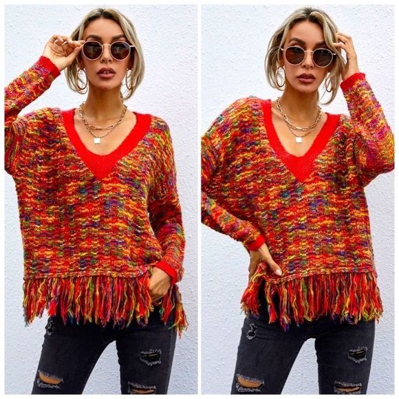 NWT! MARLED KNIT FRINGE HEM DROP SHOULDER SWEATER! - Picture 7 of 16